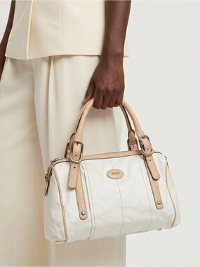 TOD'S Coated Canvas Satchel Bag with Beige Leather Trim